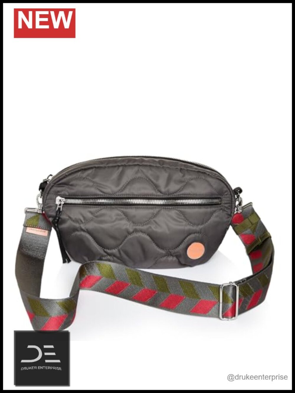 Nylon Wave Quilted Crossbody Bag with 55" Adjustable Strap - Picture 3 of 4